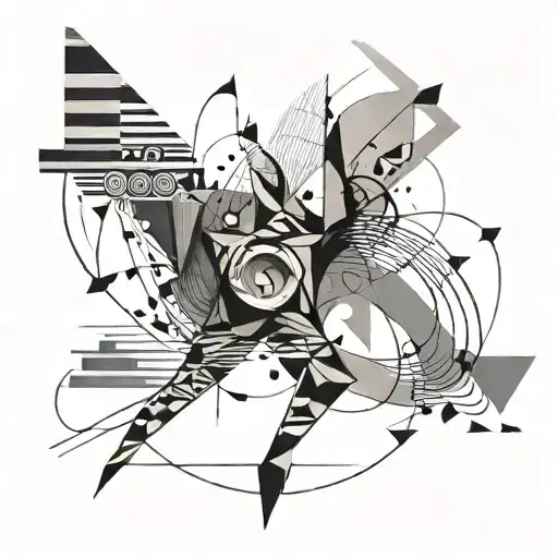 An abstract art piece inspired by the movements of dance and the shapes of architecture, with subtle hints of coffee elements tattoo design idea