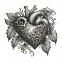 An intricate design of a broken heart with vines growing around it symbolizing lost love and emotion off tattoo design idea