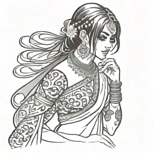 Indian girl in saree tattoo design idea