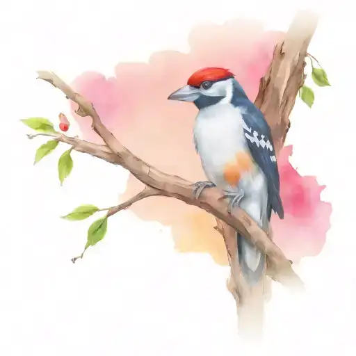 Tree, woodpecker, meditating monkey tattoo design idea