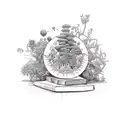 stack of books with an open book on top with plants growing out and around it tattoo design idea