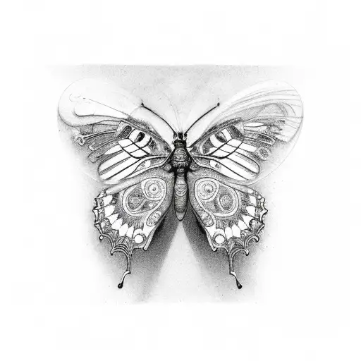 An intricate butterfly wing composed of equations and scientific diagrams tattoo design idea
