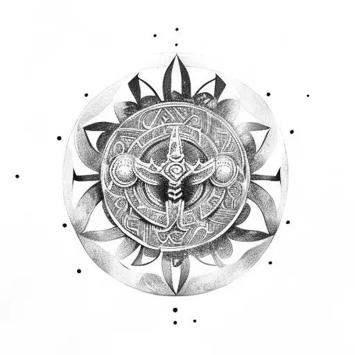 Viking shield maiden surrounded by cosmic energy tattoo design idea