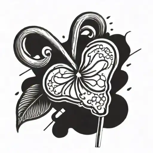 a heart shaped lollipop with a blad inside and a tongue licking it tattoo design idea