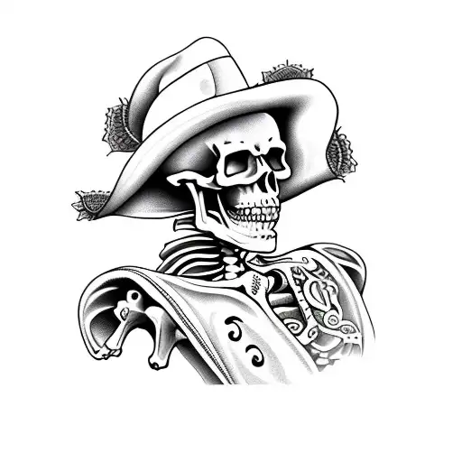 skeleton dressed as mariachi tattoo design idea