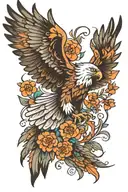 Native American style eagle flying with flowers intertwined tattoo design idea