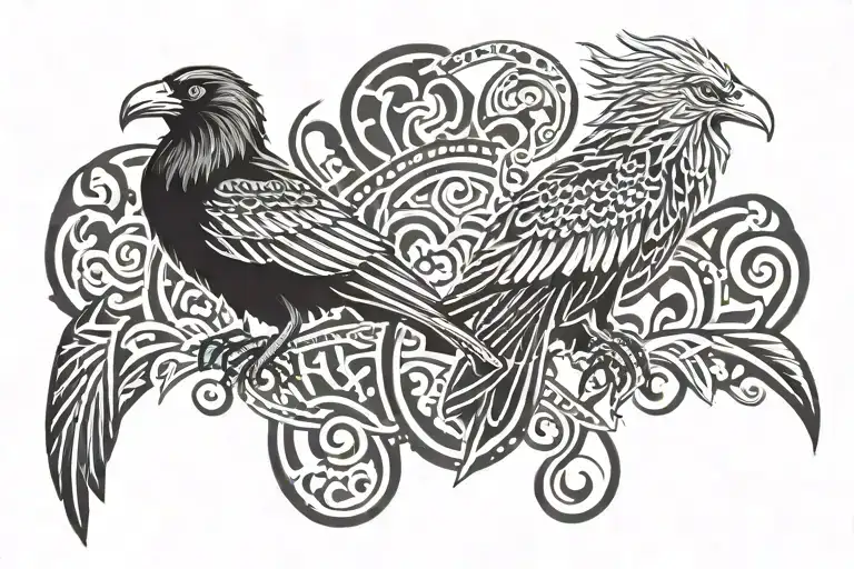 polynesian tattoo featuring a crow vs eagle tattoo design idea