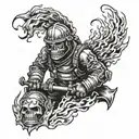 A demonic firefighter battling flames with a skull helmet tattoo design idea