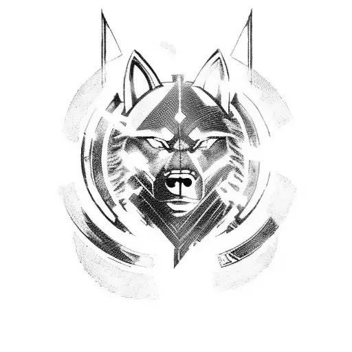 I would like to create an image depicting a Spartan alongside a black wolf. The image should show the Spartan standing n tattoo design idea