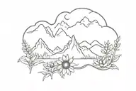 tetons with sunflowers across bottom part tattoo design idea