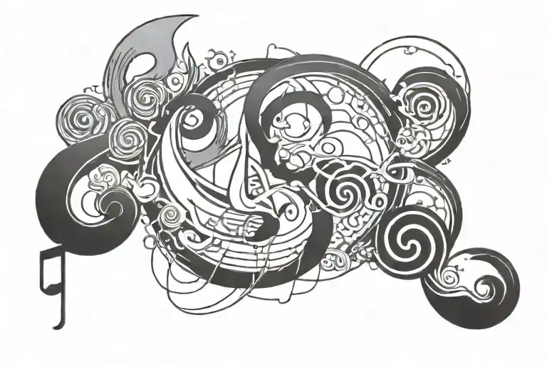 A tattoo design featuring a music note intertwined with elements from your favorite anime characters Shikamaru and Kakashi tattoo design idea