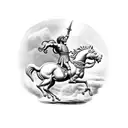 alexander the great in battle on a horse with the sun in the background tattoo design idea