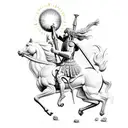 alexander the great in battle on a horse with the sun in the background tattoo design idea