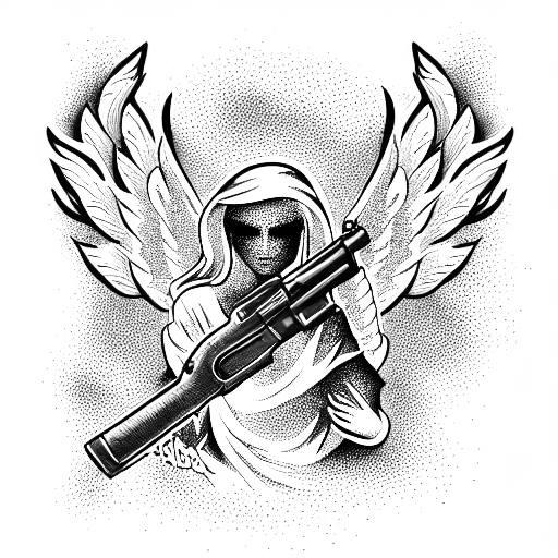 angel with gun tattoo design idea