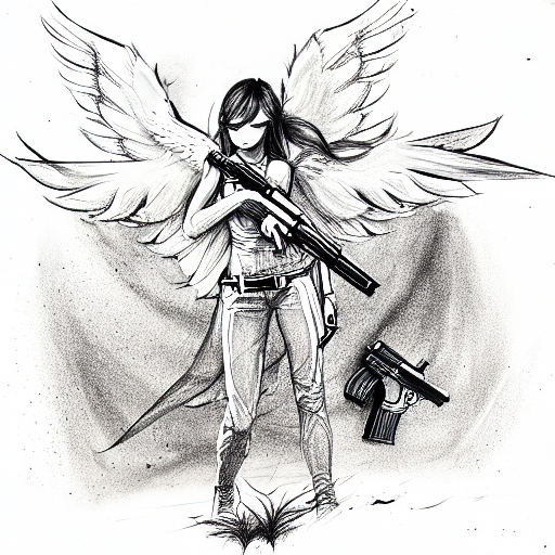 angel with gun tattoo design idea