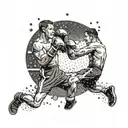 Create a tattoo design of a kickboxing match with money raining down in the background tattoo design idea