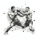Create a tattoo design of a kickboxing match with money raining down in the background tattoo design idea
