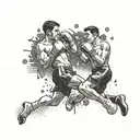 Create a tattoo design of a kickboxing match with money raining down in the background tattoo design idea