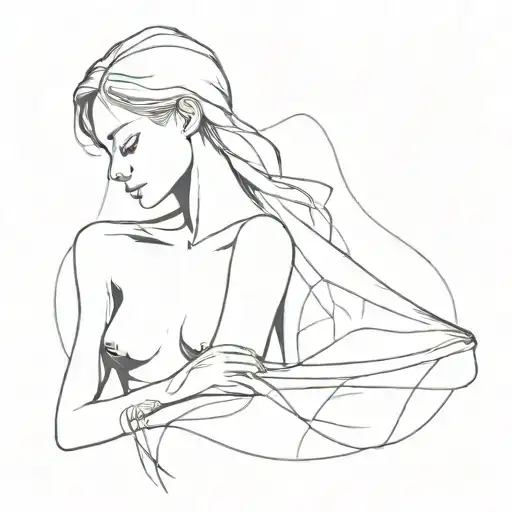  Illustrate a scene of transformation where a figure is shedding a cloak or skin that looks soft and delicate, revealing tattoo design idea