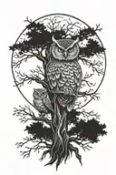 Tree, moon, dollar, owl, smoke  tattoo design idea