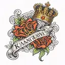 create a name with kiamy with the king and queen crowns tattoo design idea