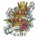 create a name with kiamy with the king and queen crowns tattoo design idea