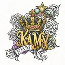 create a name with kiamy with the king and queen crowns tattoo design idea