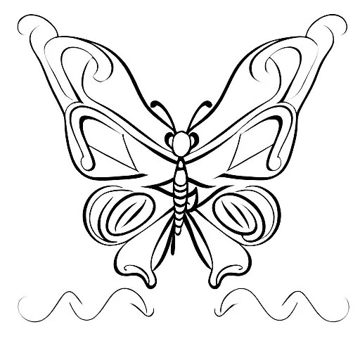 A minimalist silhouette of a butterfly with the letters A, N, and L subtly incorporated into its design tattoo design idea