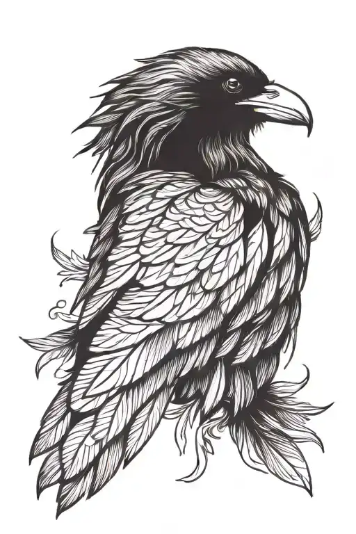 feather wing raven lines tattoo design idea