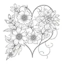 larkspur, chrysanthemum, and aster flower tattoo heart tattoo design idea