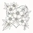 larkspur, chrysanthemum, and aster flower tattoo heart tattoo design idea