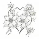 larkspur, chrysanthemum, and aster flower tattoo heart tattoo design idea
