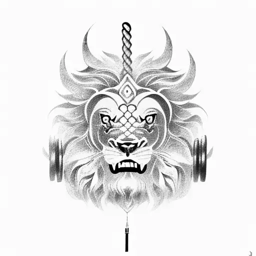 chinese lion lifting weights tattoo design idea