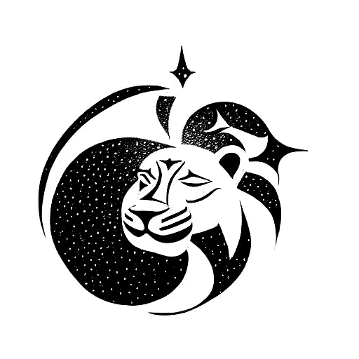 zodiac symbol leo with spiritual and nature  tattoo design idea