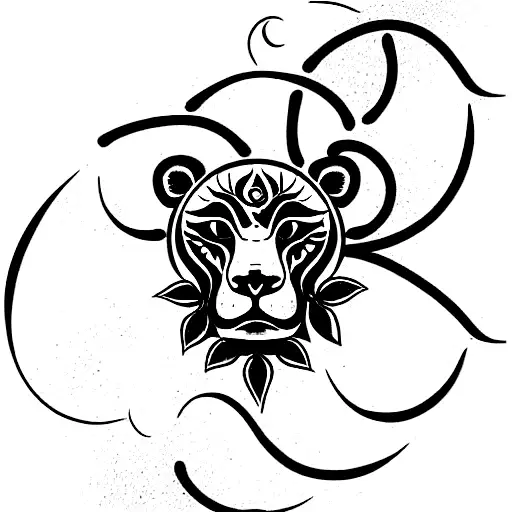 zodiac symbol leo with spiritual and leaves or tree and sun long tattoo tattoo design idea