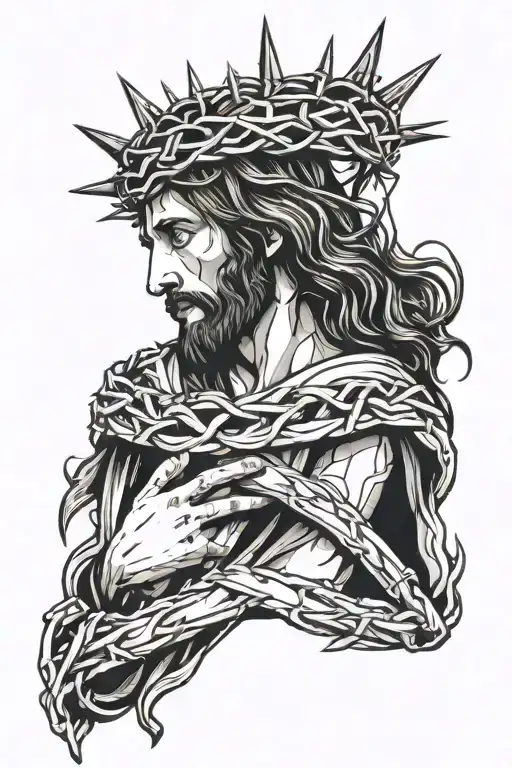 jesus with crown of thorns 3 crosses, ultimate sacrifice for us tattoo design idea