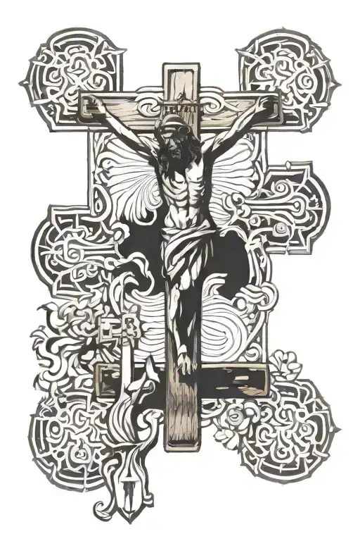 jesus crucifix wooden cross tattoo design idea