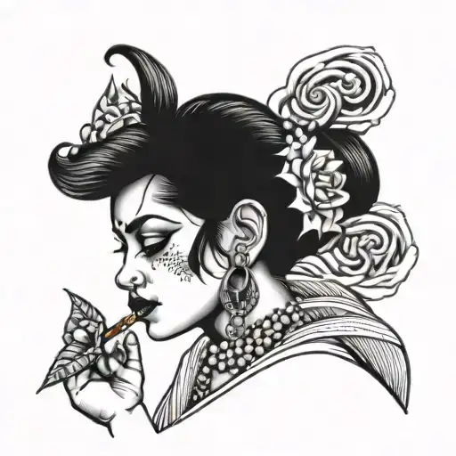 chola girl smoking tattoo design idea