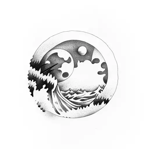 Mountain moon ocean tattoo design idea