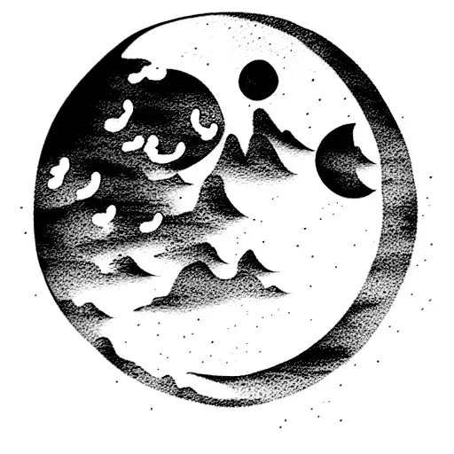 Mountain moon ocean tattoo design idea