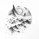 Mountain moon ocean tattoo design idea