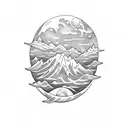 Mountain moon ocean tattoo design idea