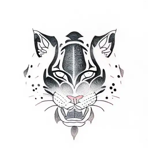 A blackwork tattoo of a panther in a watercolor-style Japanese garden tattoo design idea