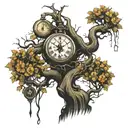 scary tree with 3 pocket watches intertwined tattoo design idea