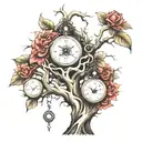 scary tree with 3 pocket watches intertwined tattoo design idea