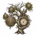 scary tree with 3 pocket watches intertwined tattoo design idea