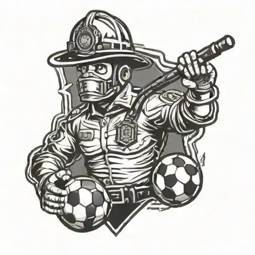 A neotraditional tattoo of a firefighter holding a soccer ball with the Everton football club logo on it tattoo design idea