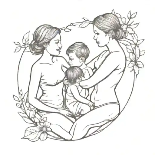 Create a tattoo inspired by the bond between a mother and her children, incorporating elements of fitness and family tattoo design idea