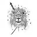 A lion with anime-inspired features lifting a sword tattoo design idea