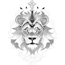 A lion with anime-inspired features lifting a sword tattoo design idea